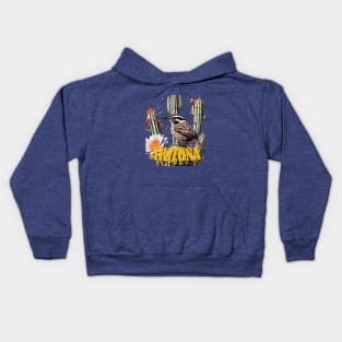 Arizona Cactus Wren Surrounded By Cactus Blossom Kids Hoodie